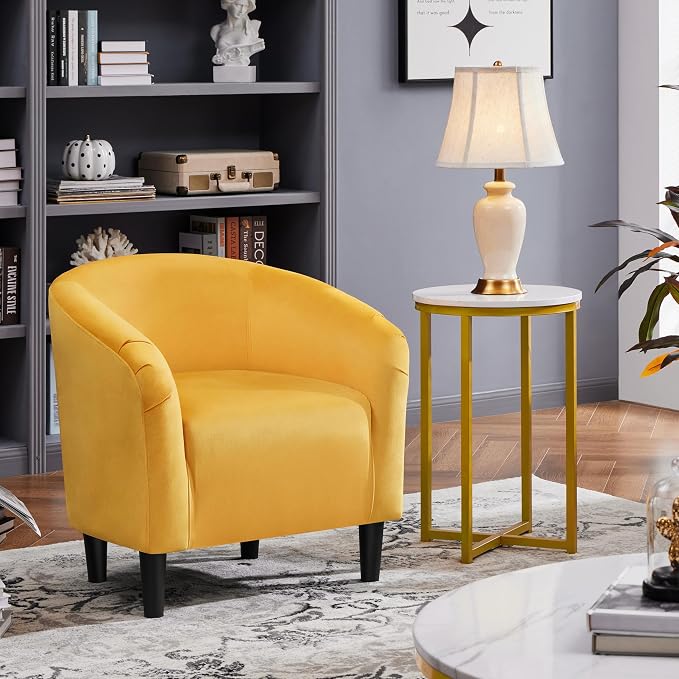 Topeakmart Accent Chair, Club Arm Chair with Velvet Upholstery and Sturdy Legs, for Bedroom/Living Room/Home Bar, 2PCS, Yellow