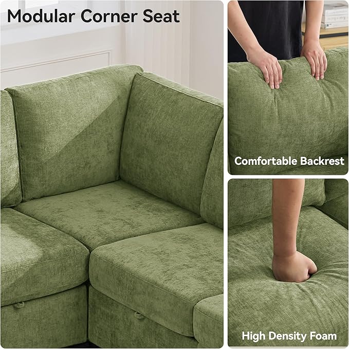 104'' U Shaped Modular Sofa, Sectional Couches with Storage for Living Room, Oversized 8 Seater Cloud Sectional Couch, Chenille Green