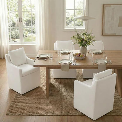 KISLOT Upholstered Dining Chairs Set of 4, Modern Dining Room Chairs with Casters & Washable Cover, Rolling Accent Chair with Hidden Storage for Kitchen, Farmhouse, Living Room, White, 4 Box