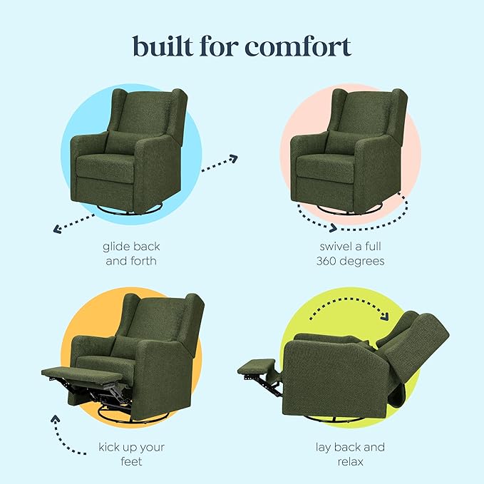 Davinci Carter's Arlo Recliner and Swivel Glider, Water Repellent & Stain Resistant, Greenguard Gold & CertiPUR-US Certified, Performance Forest Green Linen