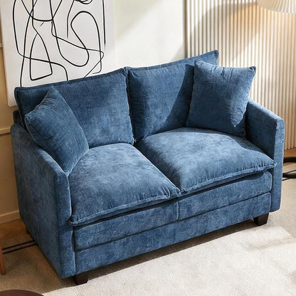 Loveseat Sofa, 52''Modern Cloud Sofa Couch with 27" Deep Seat & 2 Pillows, Comfy Chenille Small Couch for Small Spaces, Apartment, Studio, Bedroom, Living Room (Blue, Loveseat)