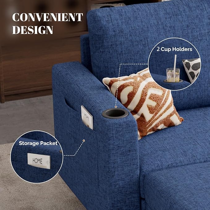 Luxanimarion Upholstered Sectional Sofa and Couches, 78'' L Shaped 3-seat Sofa forLiving Room, Apartment, Lounge,Bedroom-Washable Covers Convertible Sofas(Linen Fabric,Blue)