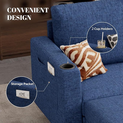 Luxanimarion Upholstered Sectional Sofa and Couches, 78'' L Shaped 3-seat Sofa forLiving Room, Apartment, Lounge,Bedroom-Washable Covers Convertible Sofas(Linen Fabric,Blue)