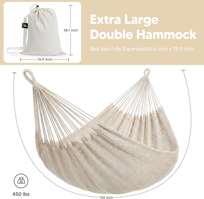 SUNCREAT Hammocks Double Hammock Without Stand, Tree Hammock for Outside, Beige