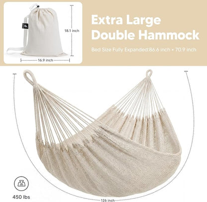 SUNCREAT Hammocks Double Hammock Without Stand, Tree Hammock for Outside, Beige