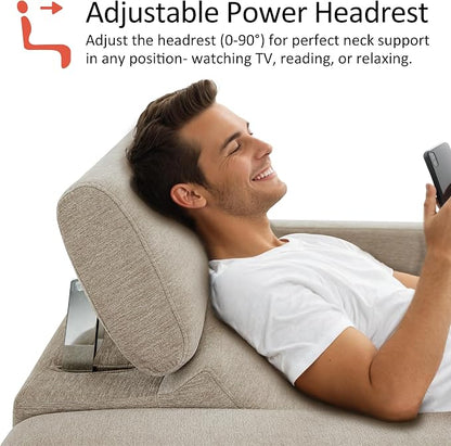 MCombo 62.2'' Reclining Loveseat, Wall Hugger Power Loveseat Recliner Sofa with Adjustable Headrest, USB A & C Charge Ports, Wood Legs, for Living Room (Fabric, HL198M1) (Beige)