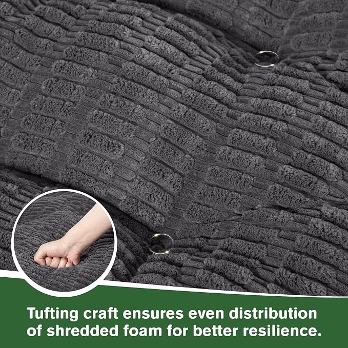 idee-home Egg Chair Cushion Replacement, Tufted Hanging Egg Chair Cushions | Oversized Wicker Swing Cushion with Corduroy Cover for Indoor Hammock Basket Chair, Grey (Chair Not Included), 48x32 Inch