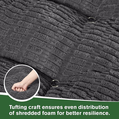 idee-home Egg Chair Cushion Replacement, Tufted Hanging Egg Chair Cushions | Oversized Wicker Swing Cushion with Corduroy Cover for Indoor Hammock Basket Chair, Grey (Chair Not Included), 48x32 Inch