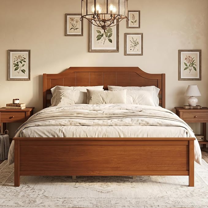 Giantex Queen Size Wooden Bed Frame with Headboard, Wood Slat Support | Farmhouse Platform Bed with Heavy Duty Mattress Foundation, Under-Bed Storage, No Box Spring Needed, Easy Assembly (Walnut)