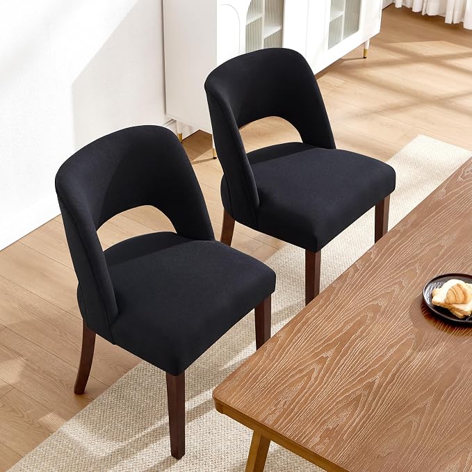 Dining Chair Set of 4,Modern Dining Room Chairs with Thick Cushions,Upholstered Linen Fabric Kitchen Chairs for Kitchen Dining Room Black