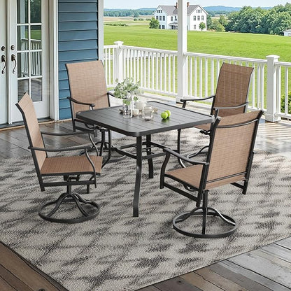 Soohow Patio Dining Set for 4, 5 Piece Outdoor Table and Chairs Set, 4 x Swivel Patio Chairs with Textilene Fabric and 35"x35" Outdoor Dining Table with 1.57" Umbrella Hole for Poolside, Backyard