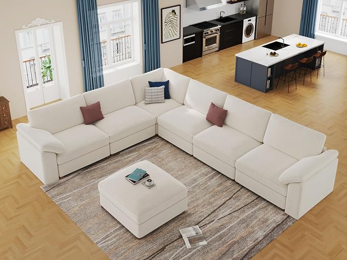 EASE MOOSE Sectional Modular Sofa,Luxury Comfty Sectional Deep Seat Couch for Living Room,Solid Wood Frame Sofa,Removable and Washable,White