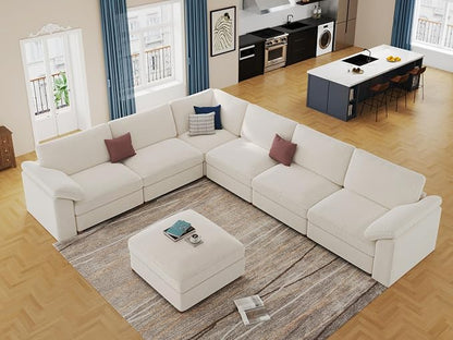 EASE MOOSE Sectional Modular Sofa,Luxury Comfty Sectional Deep Seat Couch for Living Room,Solid Wood Frame Sofa,Removable and Washable,White