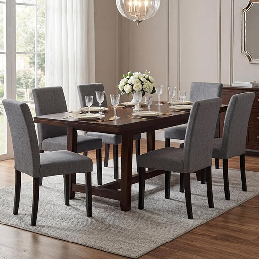 LSSBOUGHT Modern Dining Chair Urban Style Linen Kicthen Chairs with Solid Wood Legs for Dining Room and Restaurant (Gray, Set of 6)