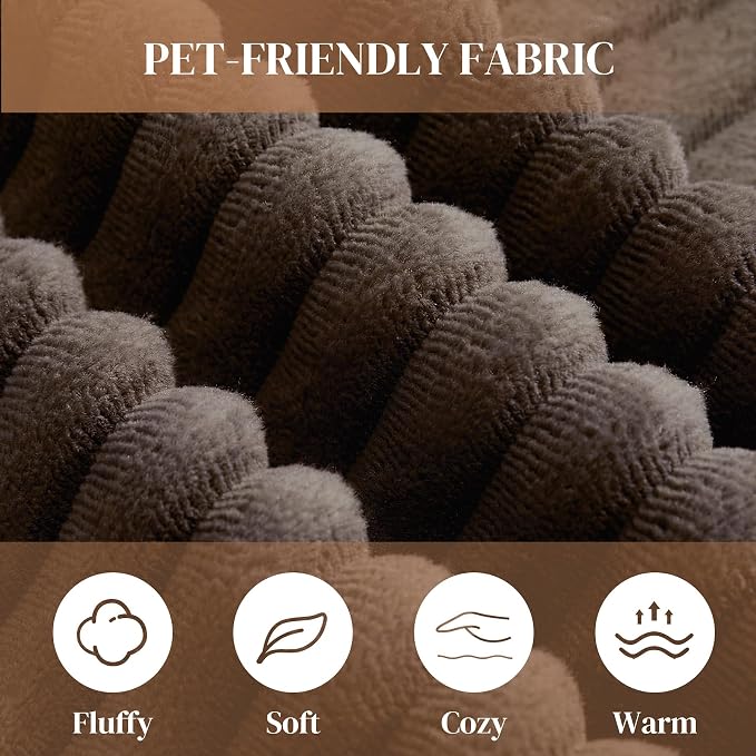 95" L Shaped Cloud Boneless Sectional Couches for Living Room, Modern Comfy Modular Deep Seat Memory Foam Compressed Corduroy Sofa Oversized Right Facing Chaise, No Assembly Required, Brown