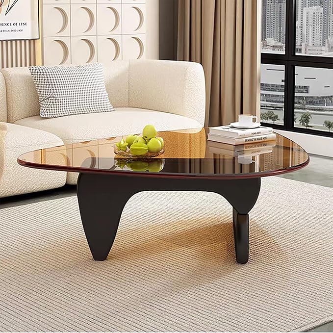 Mid Century Modern Glass Coffee Table, Coffee Table for Living Room, Noguchi Coffee Tables,Suitable for Bedroom Living Room Reception Office Tables (Black/Brown, ML)
