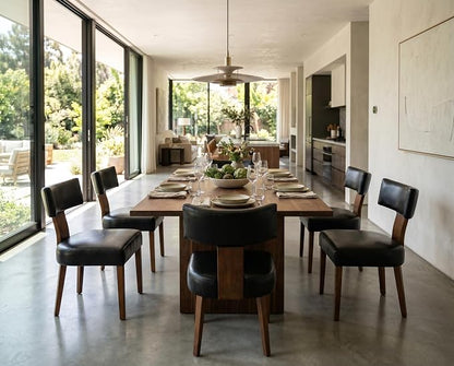 RIVOVA Mid Century Modern Dining Chairs Set of 6 PU Leather Upholstered Side Chairs, Modern Kitchen Armless Parson Chairs Solid Wood Dining Chairs, Black