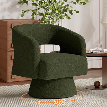 Luxanimarion Swivel Barrel Accent Chair,Oversized Teddy Upholstered Round Swivel Chair,Modern Luxury 360 Degree Living Room Vanity Chair for Bedroom Office,Green,4PCS