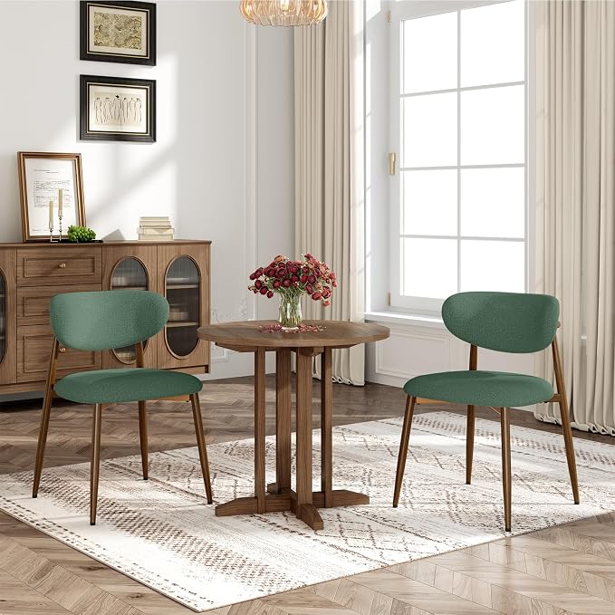 MALOL Dining Chairs Set of 6, Curved Back Kitchen Room Chairs with Metal Legs and Anti Slip Pads, Upholstered Dining Chair for Home and Restaurant, Green