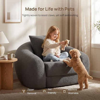 SICOTAS Curved Sofa Couch Bed for Living Room Convertible Futon Cloud Boneless Sleeper Chair Pull Out Floor Couch with Deep Seat Sofa Set Foam No Assembly Required for Bedroom Apartment, Dark Grey