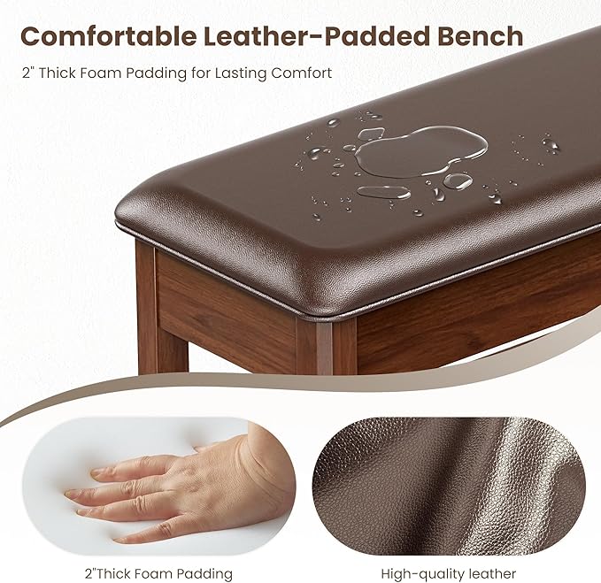 LBT Shoe Bench with Storage, Solid Rubberwood Shoe Rack Bench for Entryway, Adjustable 6.3" Shelf Fits High-Top Shoes & Boots, Hidden Storage Compartment, Cushion Seat, Stay-Open Hinge, Walnut