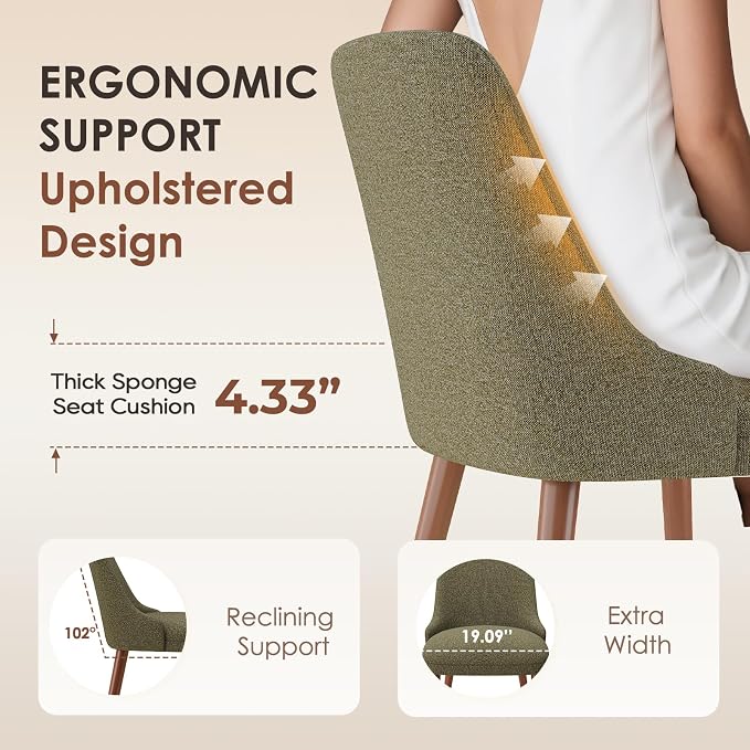 MALOL Upholstered Dining Chairs Set of 4, High-Back Dining Room Chair with Wood Legs, Padded Kitchen Chairs for Dining Room/Restaurant/Cafe, Green