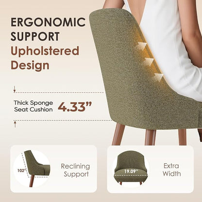 MALOL Dining Room Chair Set of 2, Upholstered Kitchen Chairs with Wood Legs, High-Back Padded Dining Chairs for Dining Room/Restaurant/Cafe, Green