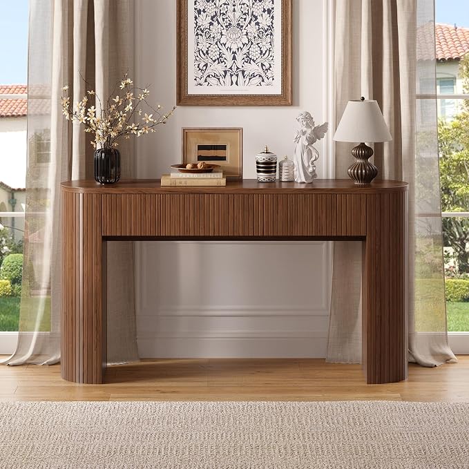 ONBRILL 55 Inch Console Table with 2 Drawers, Entryway Tables with Storage, Sofa Table Behind The Couch, Hallway Tables, Walnut