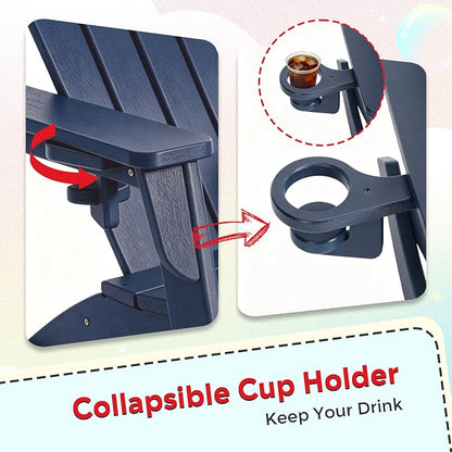 Costaelm Palms 3-Piece Kids Table and Chairs Set with Modern Toddler Rocking Chairs and Cup Holders, Navy Blue