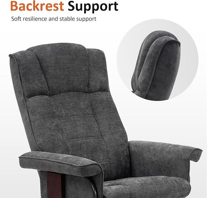MCombo Manual Swivel Recliner with Ottoman, Chair Ottoman Set for RV Small Spaces, Living Room, Bedroom, Office 4919 (Chenille, Grey)