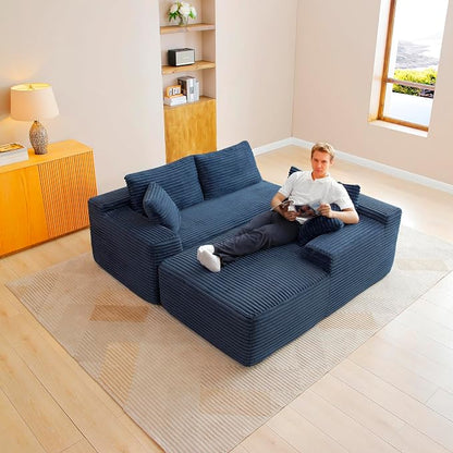 105-Inch L-Shaped Right Facing Corner Compressed Sofa Modular Sectional Boneless Cloud Sofa Floor Foam Couch with Chaise Lounge, Corduroy Corner Boneless Cloud Couch