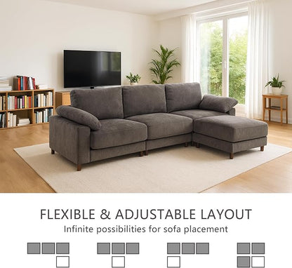 Oversized Modular Cloud Couch with Removable Washable Cover, L Shaped Sectional for Large Living Room,Sofa Plush Chenille & Deep Seat（Grey）