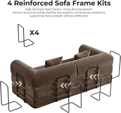 79" 5-in-1 Convertible Sofa Bed No Assembly, Boneless Couch Bed with High Density Foam, Foldable Sleeper Sofa, Corduroy Modular Couch for Apartment, Studio, Dorm Room, Small Space, Brown
