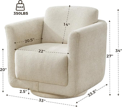 Swivel Accent Chair, 360° Barrel Chair with Solid Wood Frame & Removable Ergonomic Support Back Cushion, Fully Assembled Chenille Armchair for Living Room & Bedroom, Beige