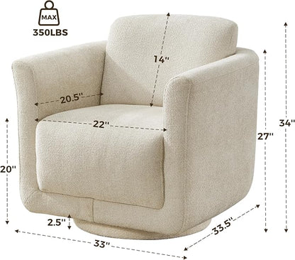 Swivel Accent Chair, 360° Barrel Chair with Solid Wood Frame & Removable Ergonomic Support Back Cushion, Fully Assembled Chenille Armchair for Living Room & Bedroom, Linen