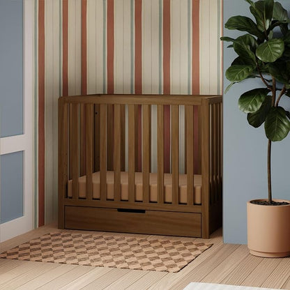 Carter's by Davinci Colby 4-in-1 Convertible Mini Crib with Trundle Drawer in Walnut, Greenguard Gold Certified, Undercrib Storage