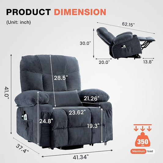 MAHOMICO Power Lift Recliner Chair for Elderly with Vibration Massage and Lumbar Heating, Electric Lift Recliner Single Sofa with Side Pocket, Two Cup Holders and USB Charge Port for Living Room