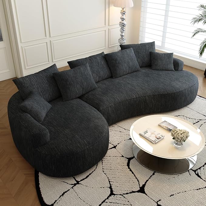 115-inch L-Shaped Luxurious Modern Contoured Curved Back Sofa, a Seamless Boneless Design with Curved Silhouette, Ideal for Living Room use(Left Chaise,Black)