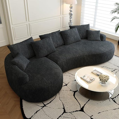 115-inch L-Shaped Luxurious Modern Contoured Curved Back Sofa, a Seamless Boneless Design with Curved Silhouette, Ideal for Living Room use(Left Chaise,Black)