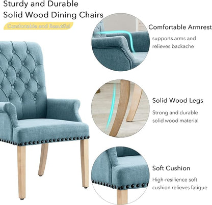 adochr Upholstered Fabric Accent Dining Chair, Elegant Tufted Club Dining Room Kitchen Room Arm Dining Chair, Light Blue