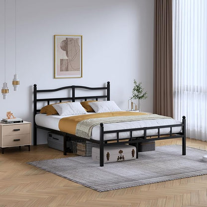 SHOANED Metal Bed Frame with Headboard & Footboard - 14 Inch King Size Heavy Duty Bedframe Black Basic Steel Slats Platform No Box Spring Needed/Easy Assembly/Noise Free