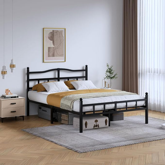 SHOANED 14 Inch Metal Bed Frame - Full Size Heavy Duty Bedframe with Headboard & Footboard Black Basic Steel Slats Platform No Box Spring Needed/Easy Assembly/Noise Free