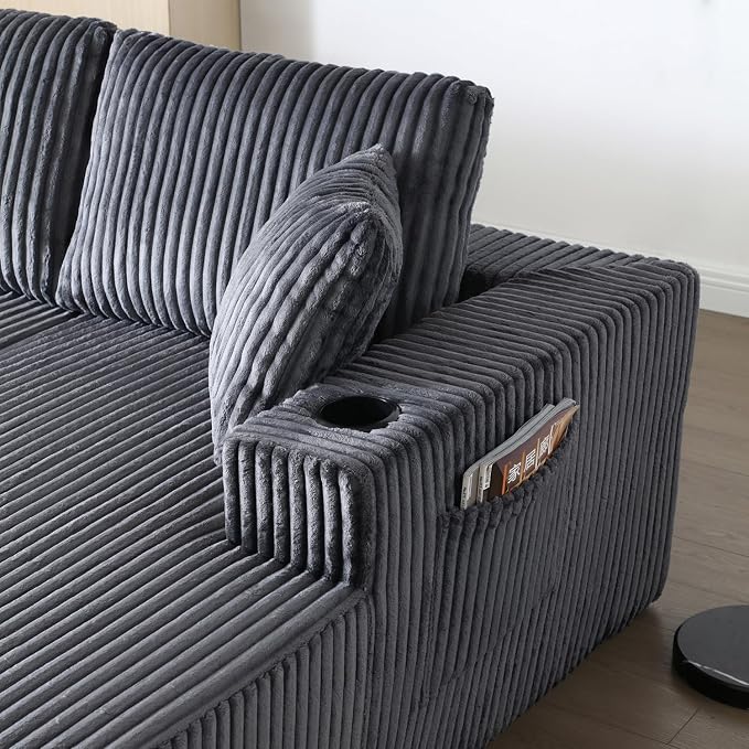 124" Modular Sectional Sleeper Sofa, Boneless Cloud Couch for Living Room, U Shaped 5 Seat Sofa with 2 Storage Pockets& 2 Cup Holders, Free Combination, No Assembly Required
