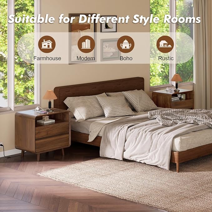 Nasonet Dresser and Nightstand Sets 3 Piece, Mid Century Modern 9 Drawer Dresser and 2 Drawer Night Stand Set 2, Wooden Chest of Drawers Bedroom Furniture Set, Walnut