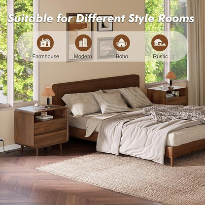 Nasonet Dresser and Nightstand Sets 3 Piece, Mid Century Modern 9 Drawer Dresser and 2 Drawer Night Stand Set 2, Wooden Chest of Drawers Bedroom Furniture Set, Walnut