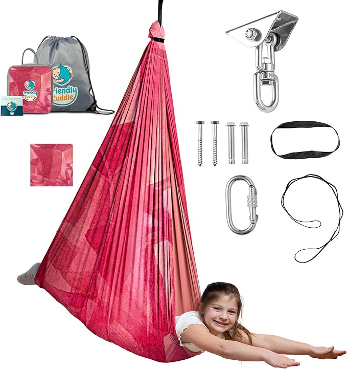 Indoor Sensory Swing for Kids or Outdoor – Holds 300lbs, Double-Layer, & 360° Swivel, Calming Compression Therapy Swing Hammock for Kids & Adults with All Hardware – Sensory-Motor Toys & Gifts