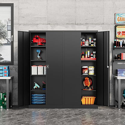 Fesbos Metal Storage Cabinet-72” Black Tall Steel File Cabinets with Lockable Doors and Adjustable Shelves-Black Steel Storage Cabinet for Kitchen, Office, Garage
