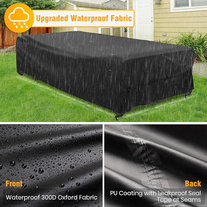 Velway Patio Furniture Cover Waterproof Outdoor Sectional Sofa Set Covers, All Weather Oxford Tear-Resistant Rectangular Table Chair Set Cover with Windproof Design, Large 126x63x28 Inch, Black