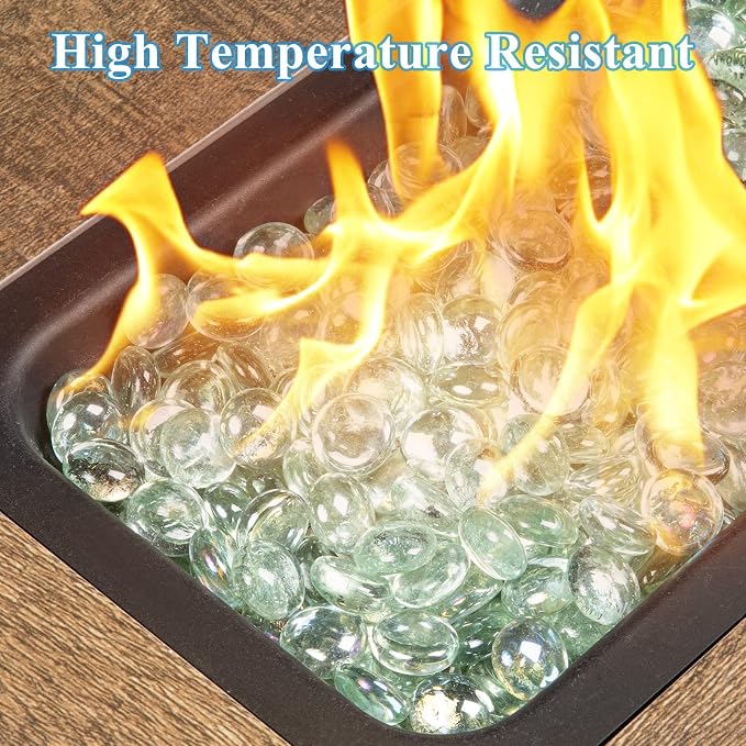 GASPRO 20 lbs Fire Pit Glass for Propane Fire Pit, 3/4 Inch Fire Glass Beads for Fireplace Fire Pit Table, Glass Rocks for Landscaping- Clear