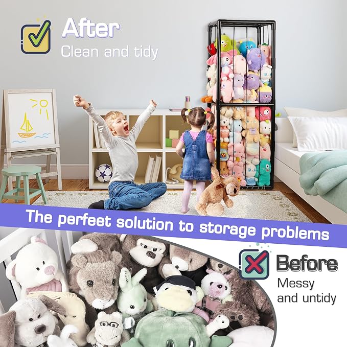 Stuffed Animal Storage Zoo Holder Space Save, PVC Stuffed Animal Organizer | Vertical Plush Toy Organizer with Elastic Band and Net, Large Capacity Stuffy Storage for Playroom Bedroom Nursery